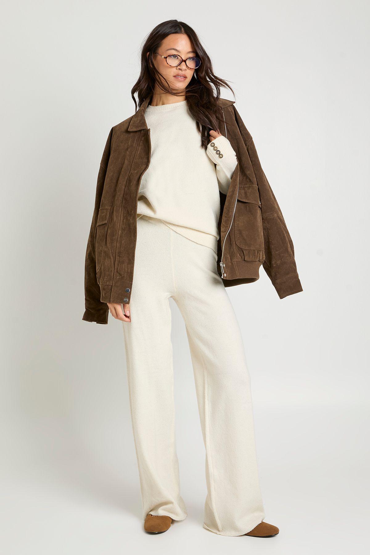 Tall Super Soft Button Cuff Detail Oversized Jumper and Wide Leg Trouser Co-Ord by BOOHOO