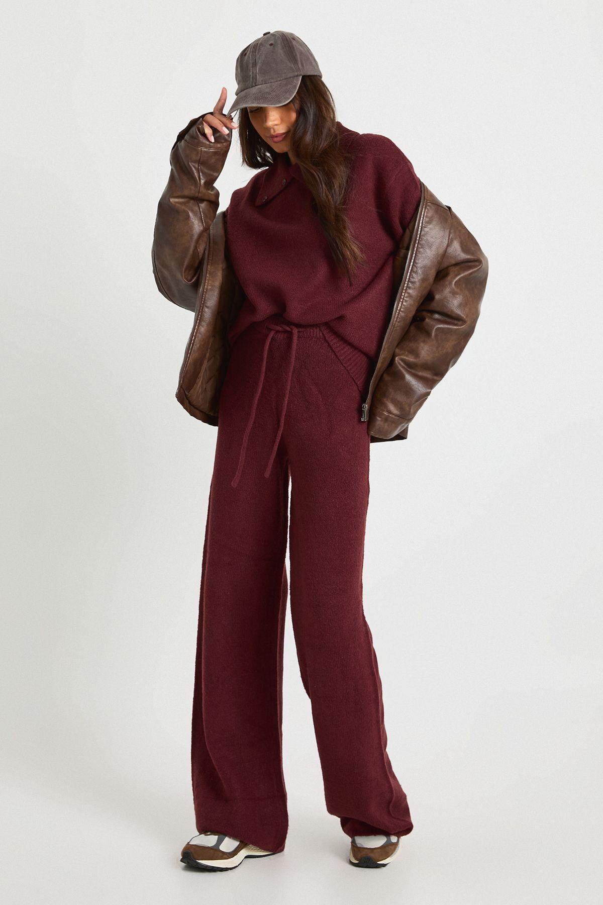 Tall Super Soft Crew Neck Knitted Chunky Cardigan and Wide Leg Trouser Co-Ord by BOOHOO Tall Super Soft Crew Neck Knitted Chunky Cardigan and Wide Leg Trouser Co-Ord by BOOHOO