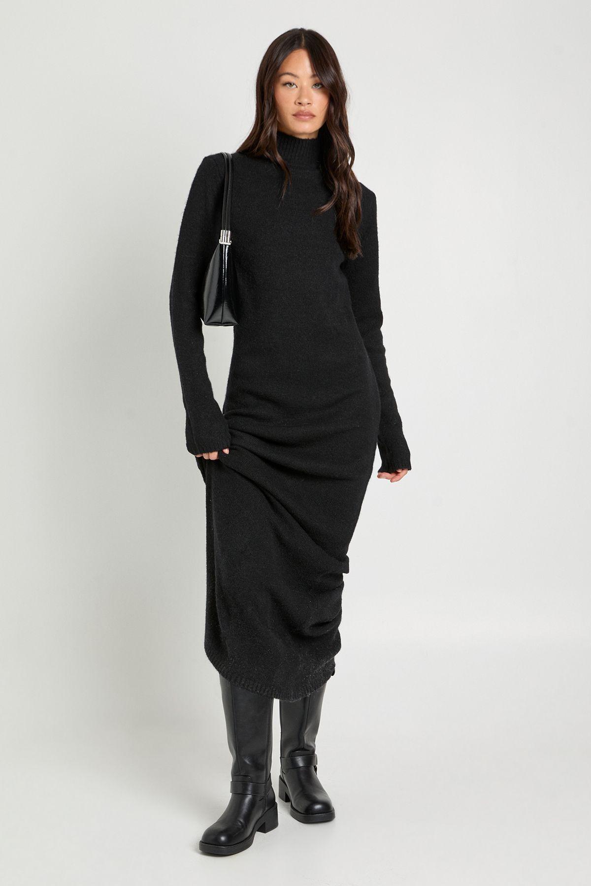 Tall Super Soft High Neck Knitted Maxi Dress by BOOHOO