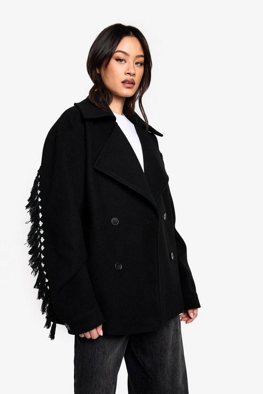 Tall Tassel Detail Wool Look Jacket by BOOHOO