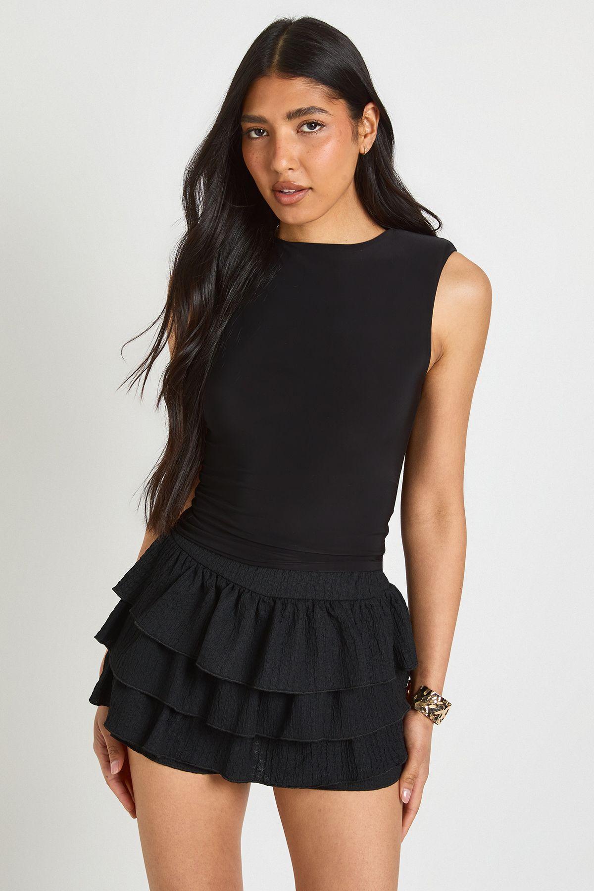 Tall Textured Ruffled Booty Shorts by BOOHOO