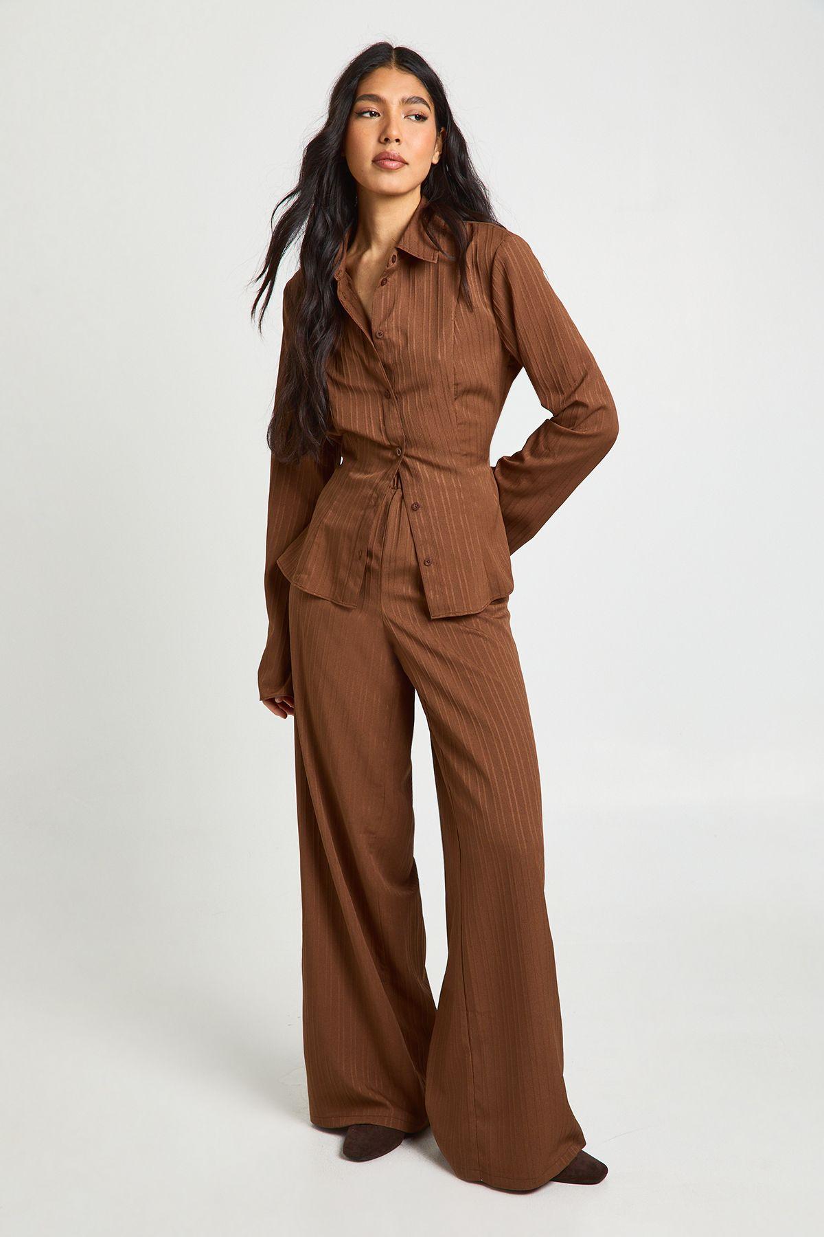 Tall Textured Tie Back Shirt & Trouser Co-ord by BOOHOO