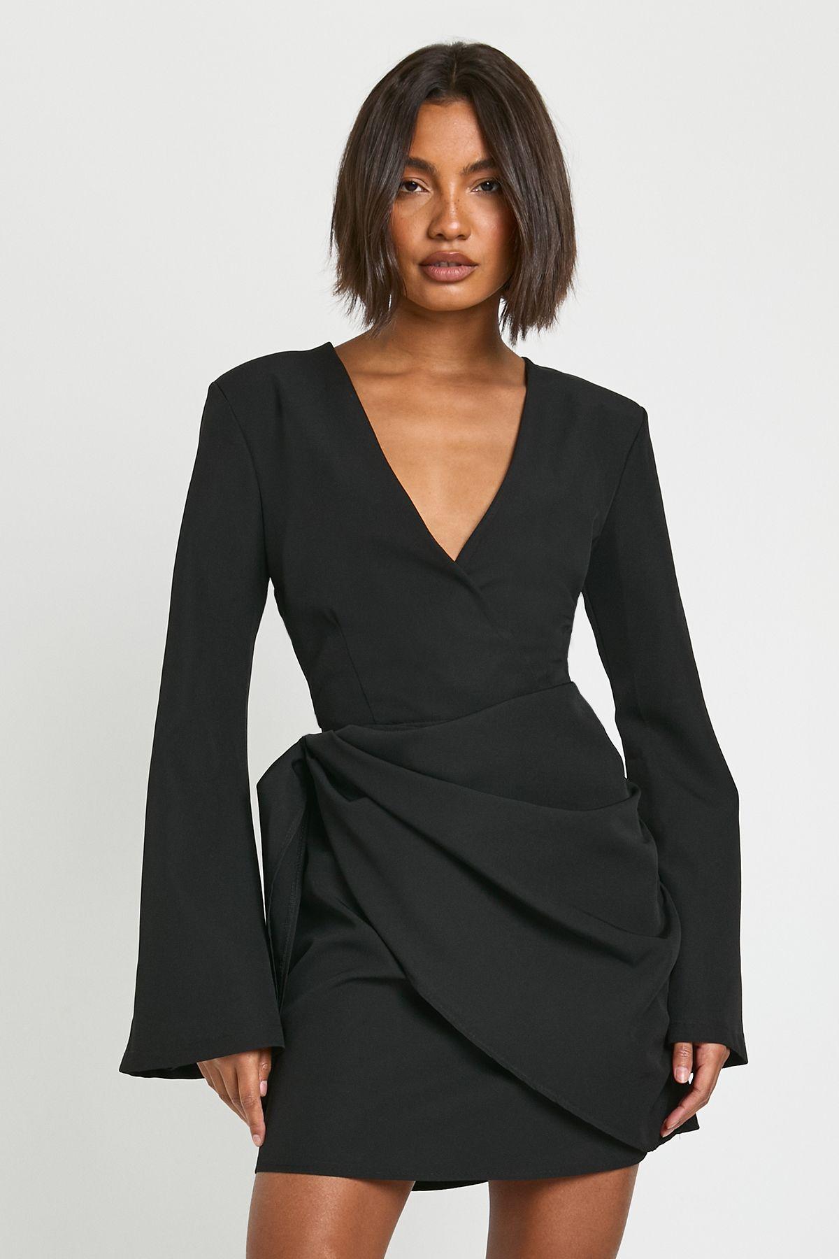 Tall Tie Waist Collarless Draped Blazer Dress by BOOHOO Tall Tie Waist Collarless Draped Blazer Dress by BOOHOO