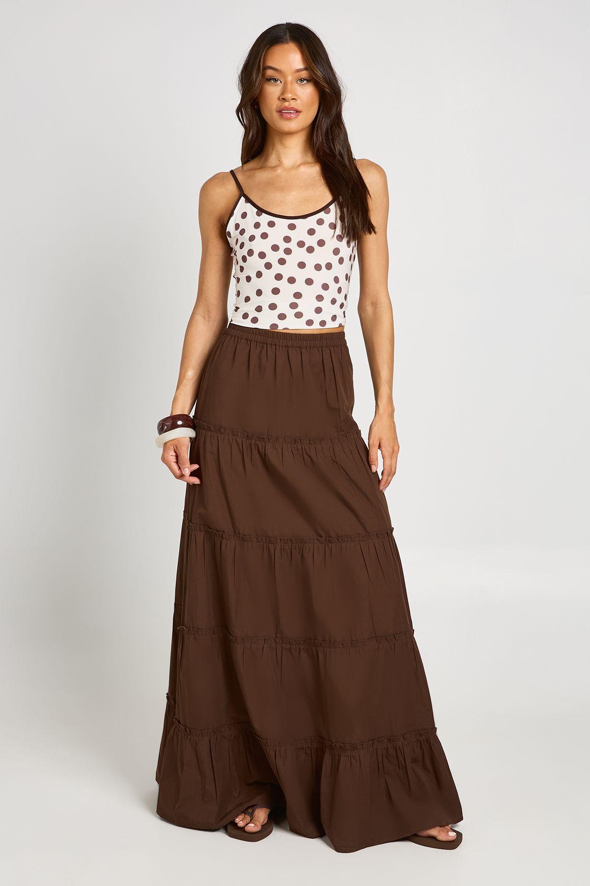 Tall Tiered Cotton Poplin Maxi Skirt by BOOHOO