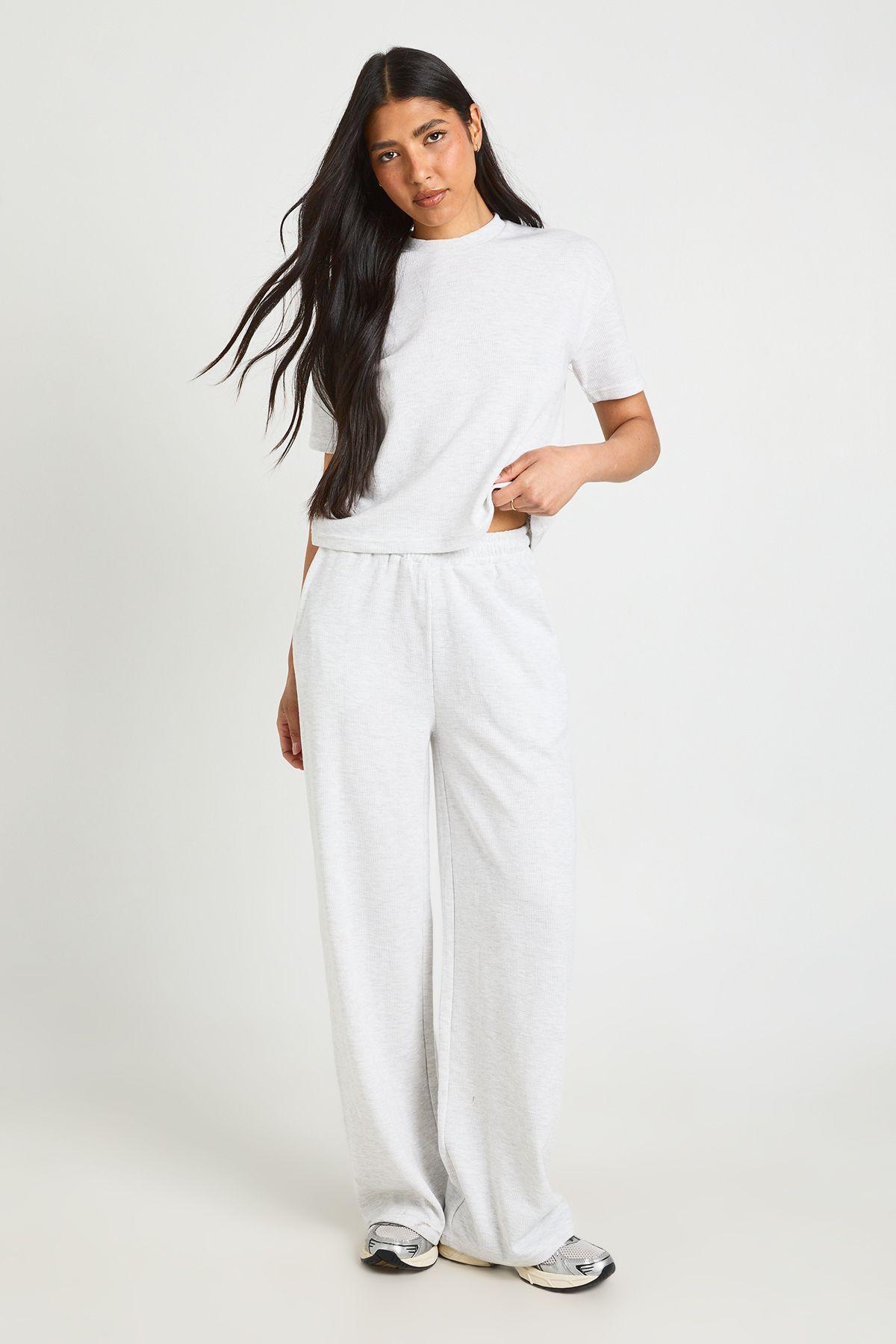 Tall Waffle T-shirt and Wide Leg Trouser Co-ord by BOOHOO