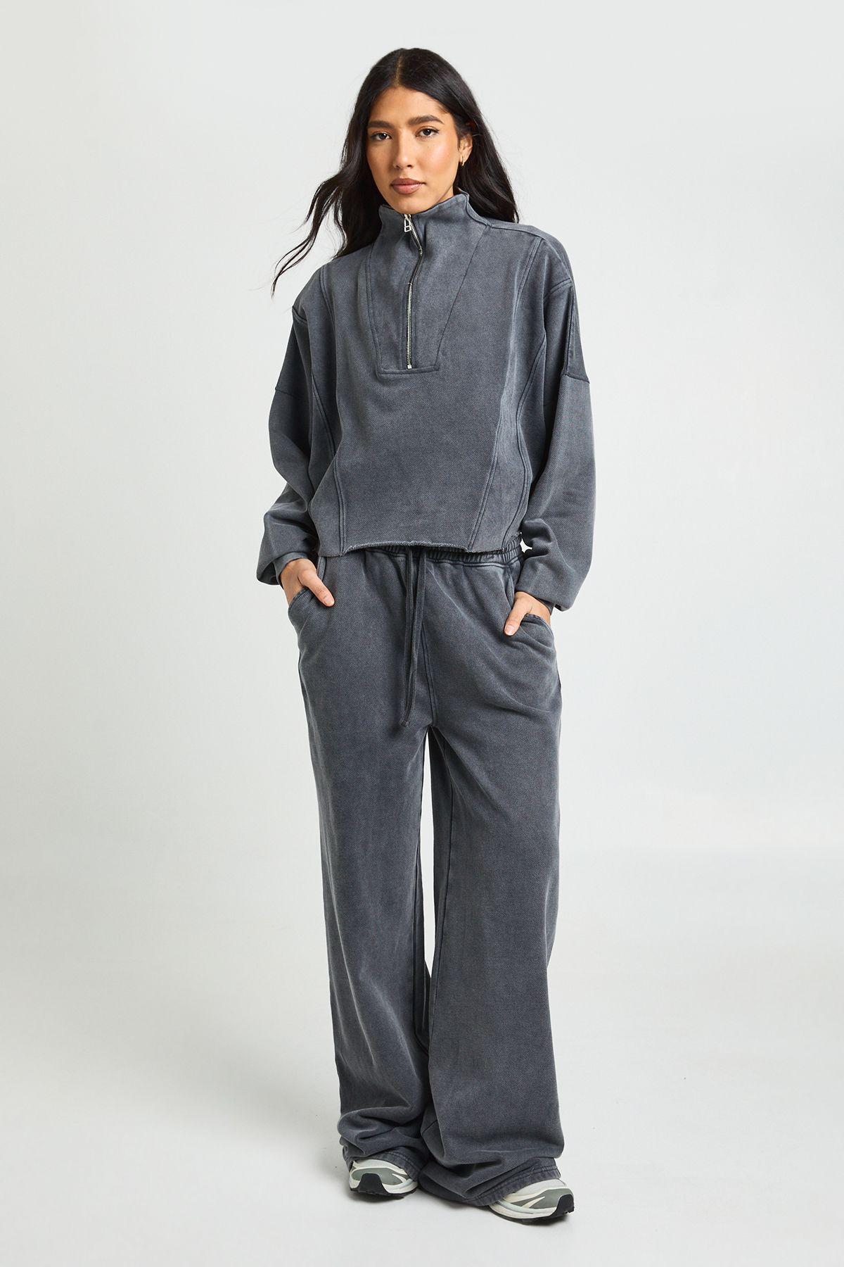 Tall Washed Half Zip Funnel Neck Tracksuit by BOOHOO