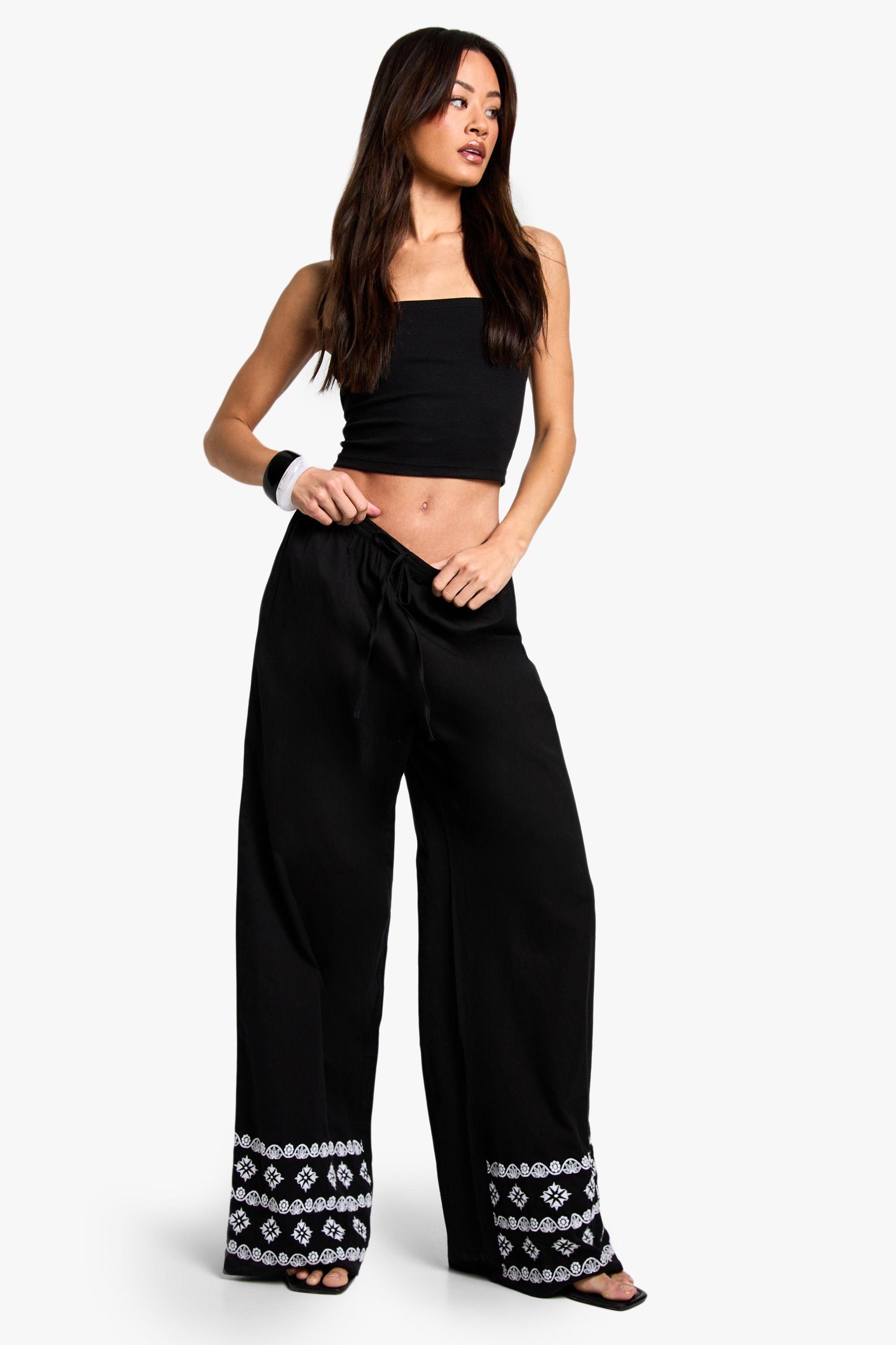 Tall Wide Leg Broderie Hem Trouser by BOOHOO