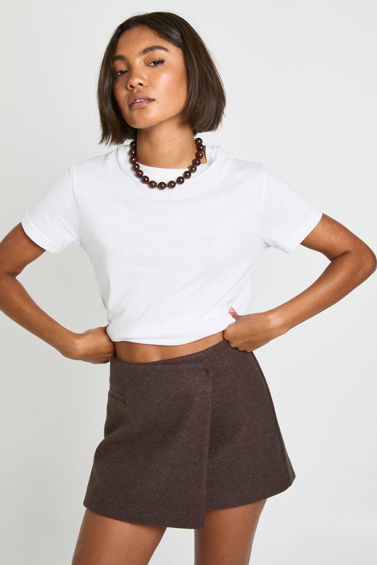 Tall Wool Look Wrap Mini Skirt by BOOHOO