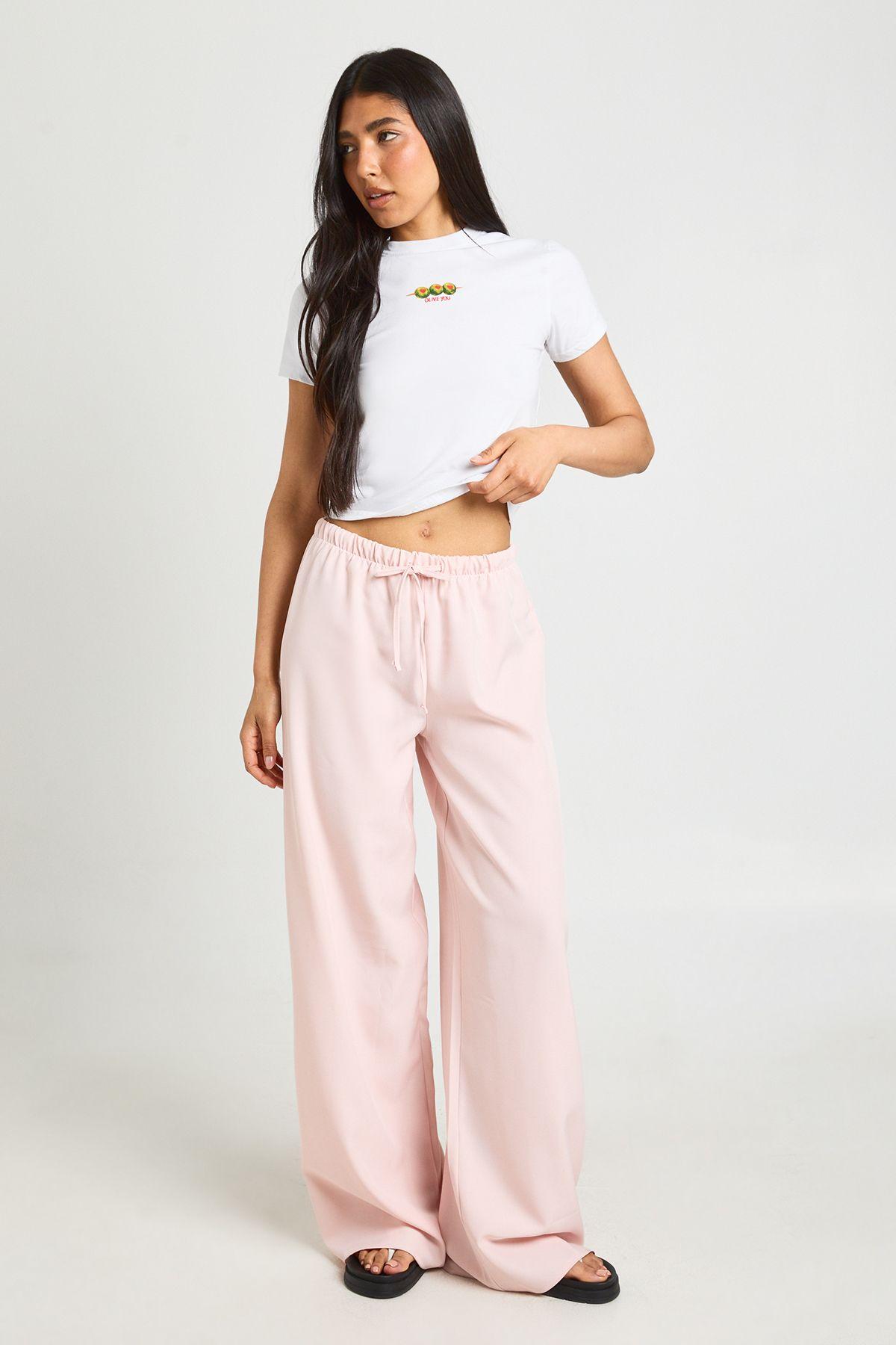 Tall Woven Elasticated Waist Drawstring Wide Leg Trouser by BOOHOO