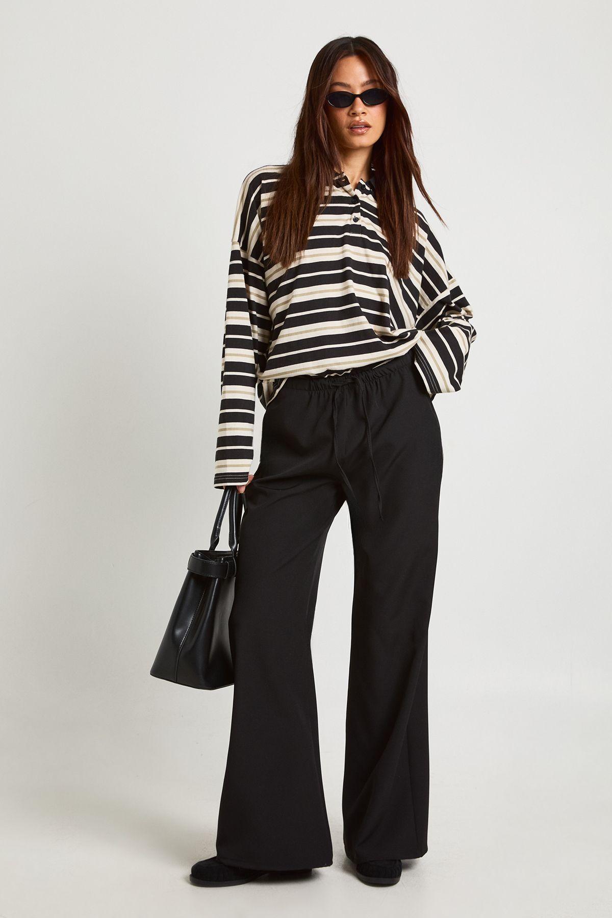 Tall Woven Elasticated Waist Straight Leg Trousers by BOOHOO