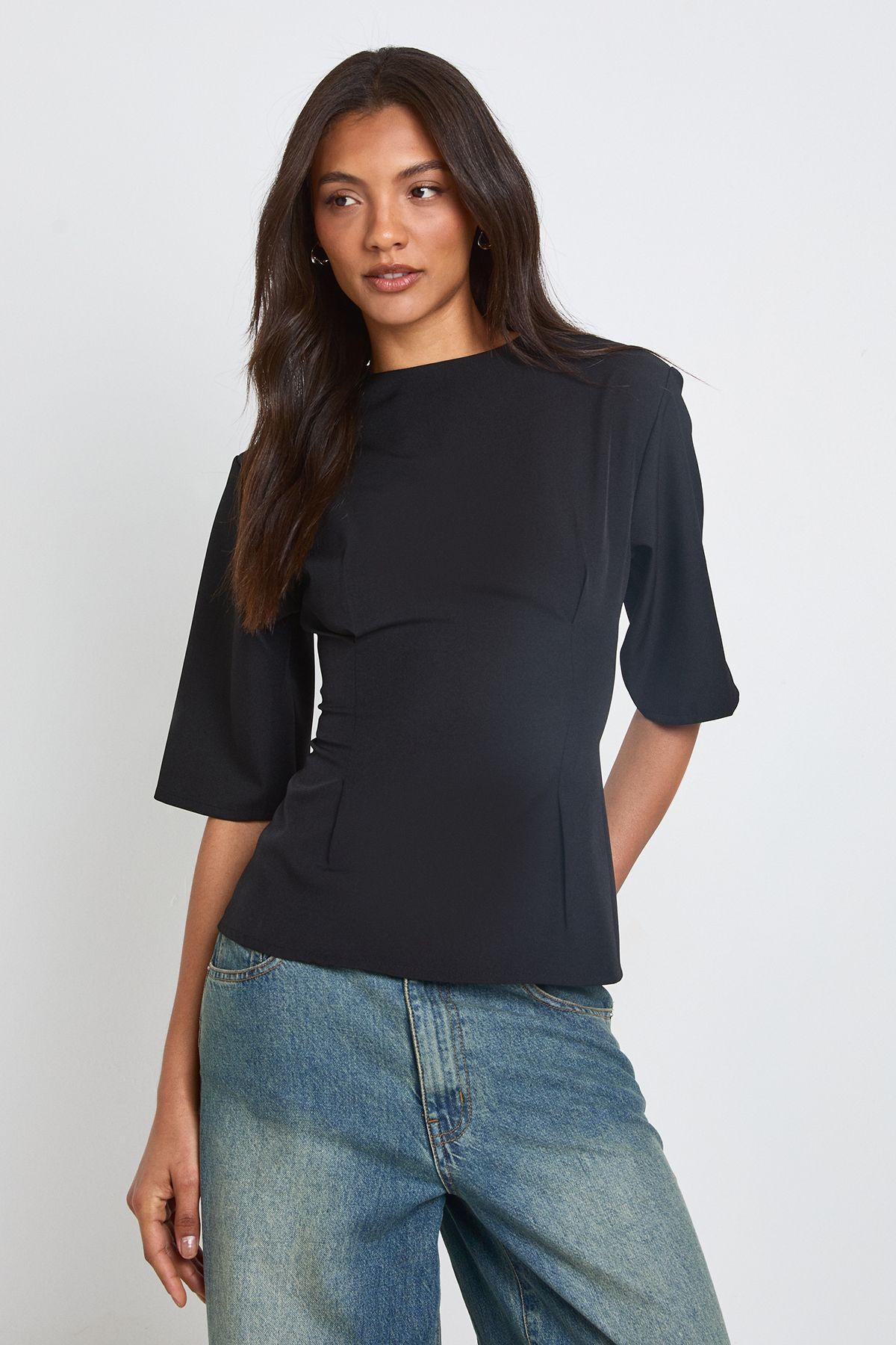 Tall Woven Marl Cinch Waist Top by BOOHOO