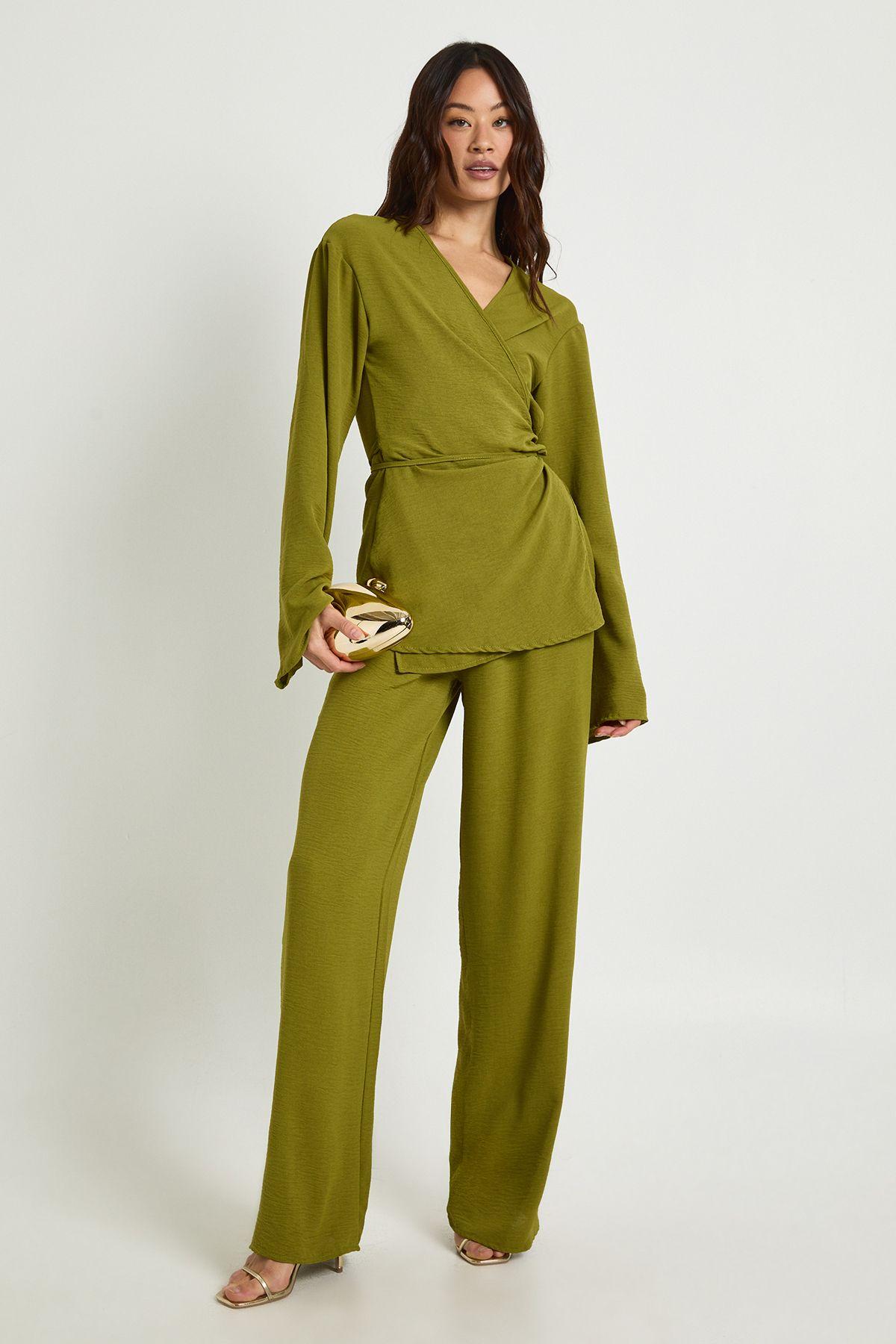 Tall Woven Wrap Top & Trouser Set by BOOHOO