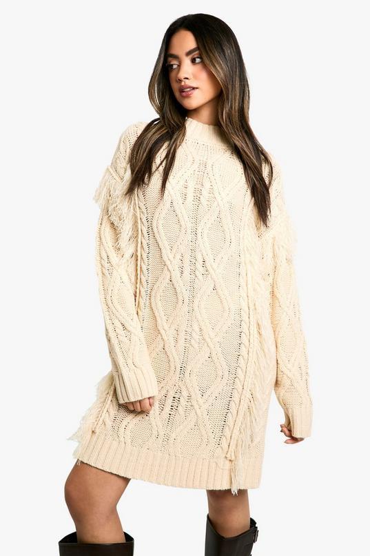 Tassel Knitted Cable Mini Jumper Dress by BOOHOO