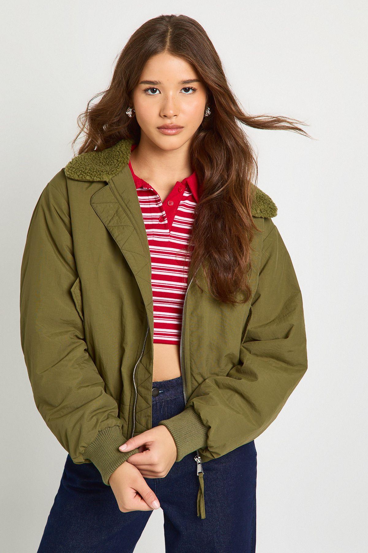 Teddy Collared Puffer Jacket by BOOHOO