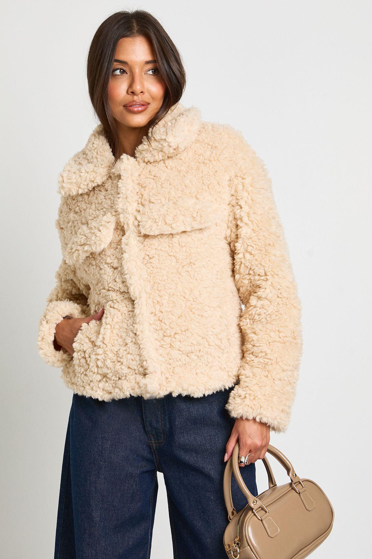 Teddy Faux Fur Trucker Jacket by BOOHOO