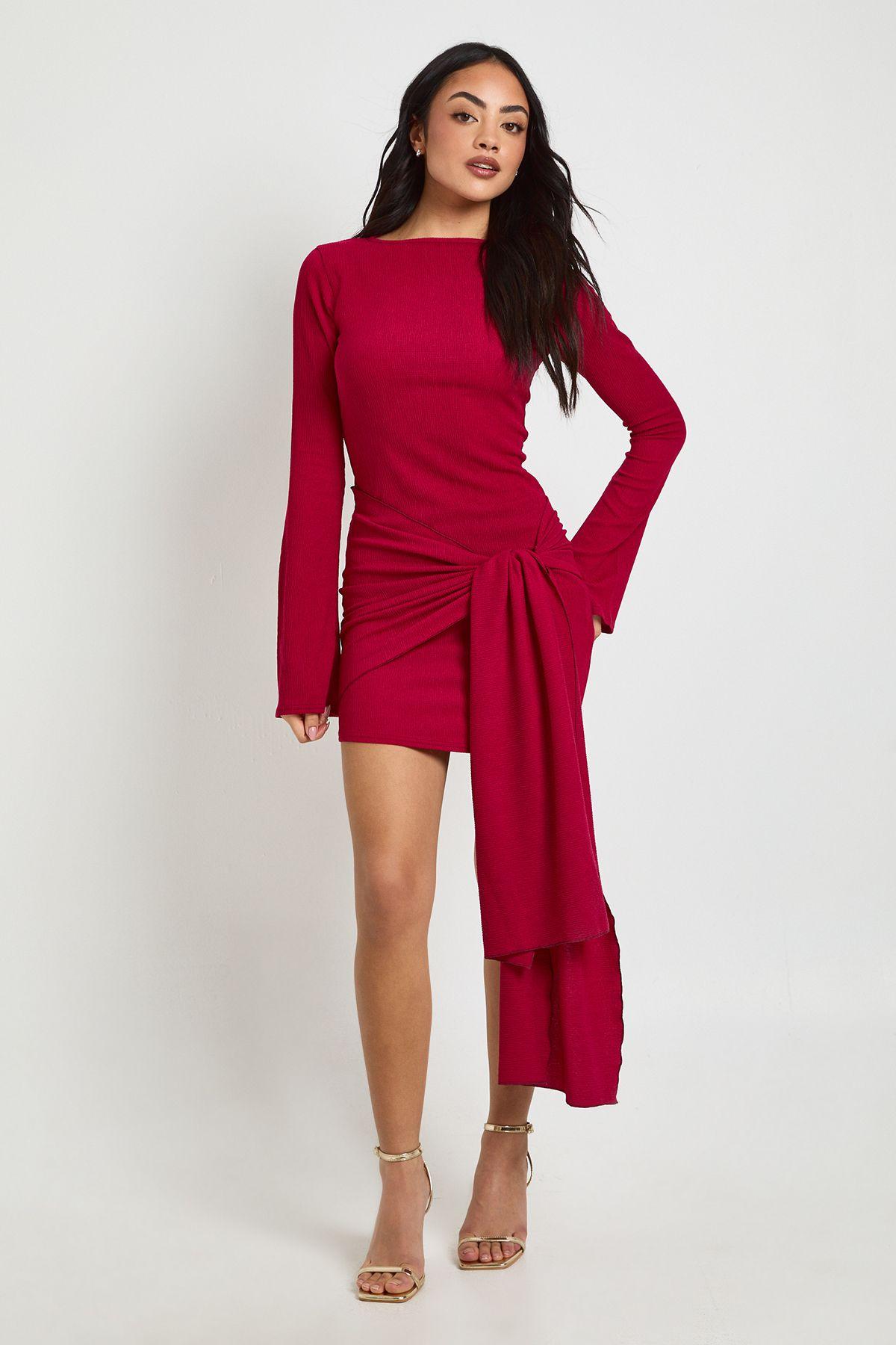 Texture Wrap Tie Front Mini Dress by BOOHOO