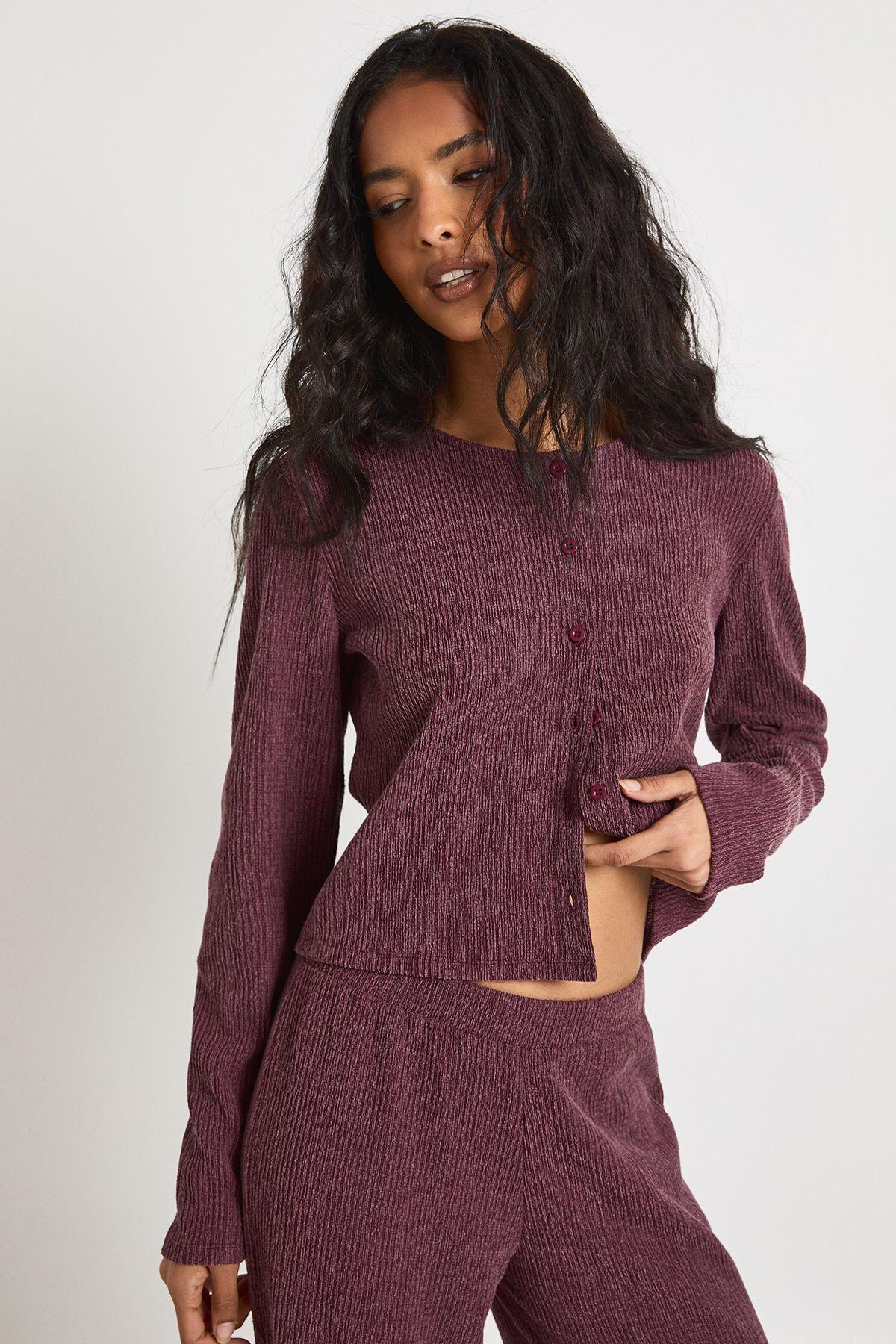 Textured Button Through Long Sleeve Top by BOOHOO
