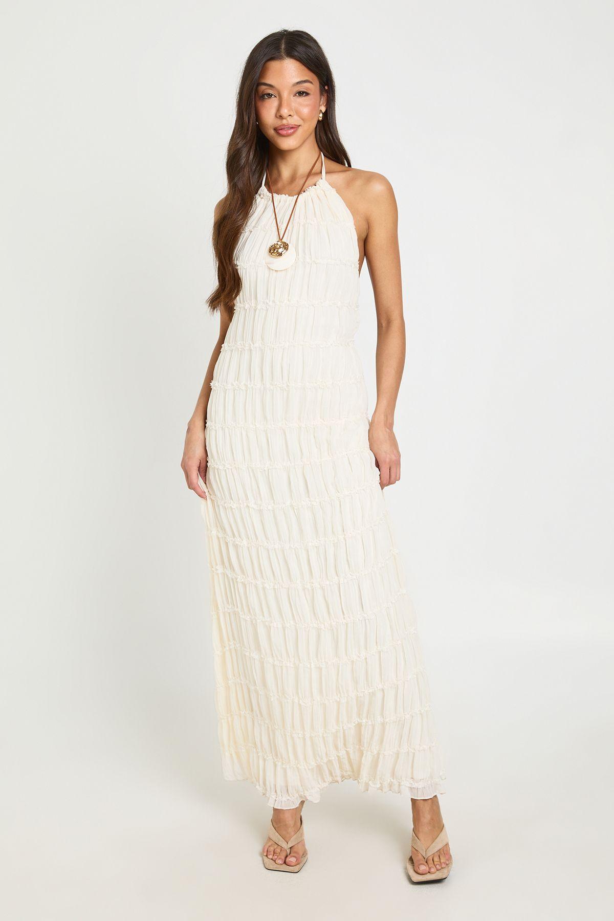 Textured Chiffon Open Back Midaxi Dress by BOOHOO