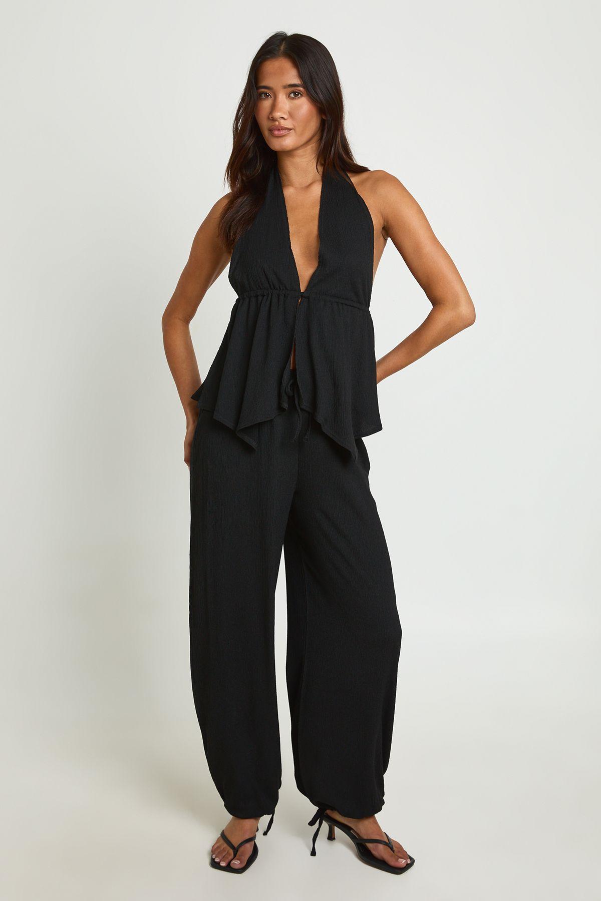 Textured Draped Plunge Top and Balloon Trouser Coord by BOOHOO