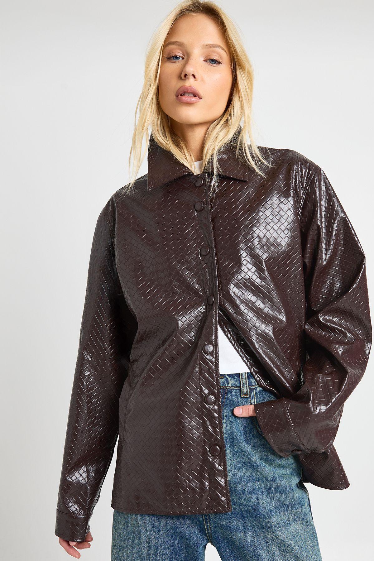 Textured Faux Leather Shacket by BOOHOO Textured Faux Leather Shacket by BOOHOO