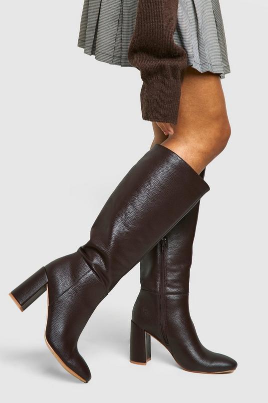 Textured Heeled Knee High Boot by BOOHOO