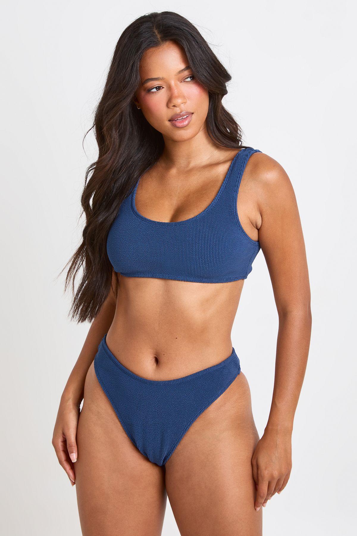 Textured High Leg Bikini Bottom by BOOHOO