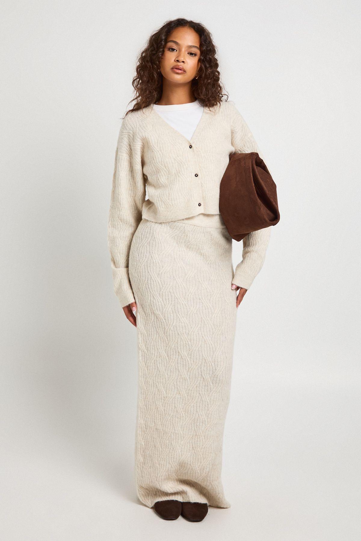 Textured Knit Boxy Oversized Jumper, Knitted Maxi Skirt 2 Piece Set by BOOHOO Textured Knit Boxy Oversized Jumper, Knitted Maxi Skirt 2 Piece Set by BOOHOO