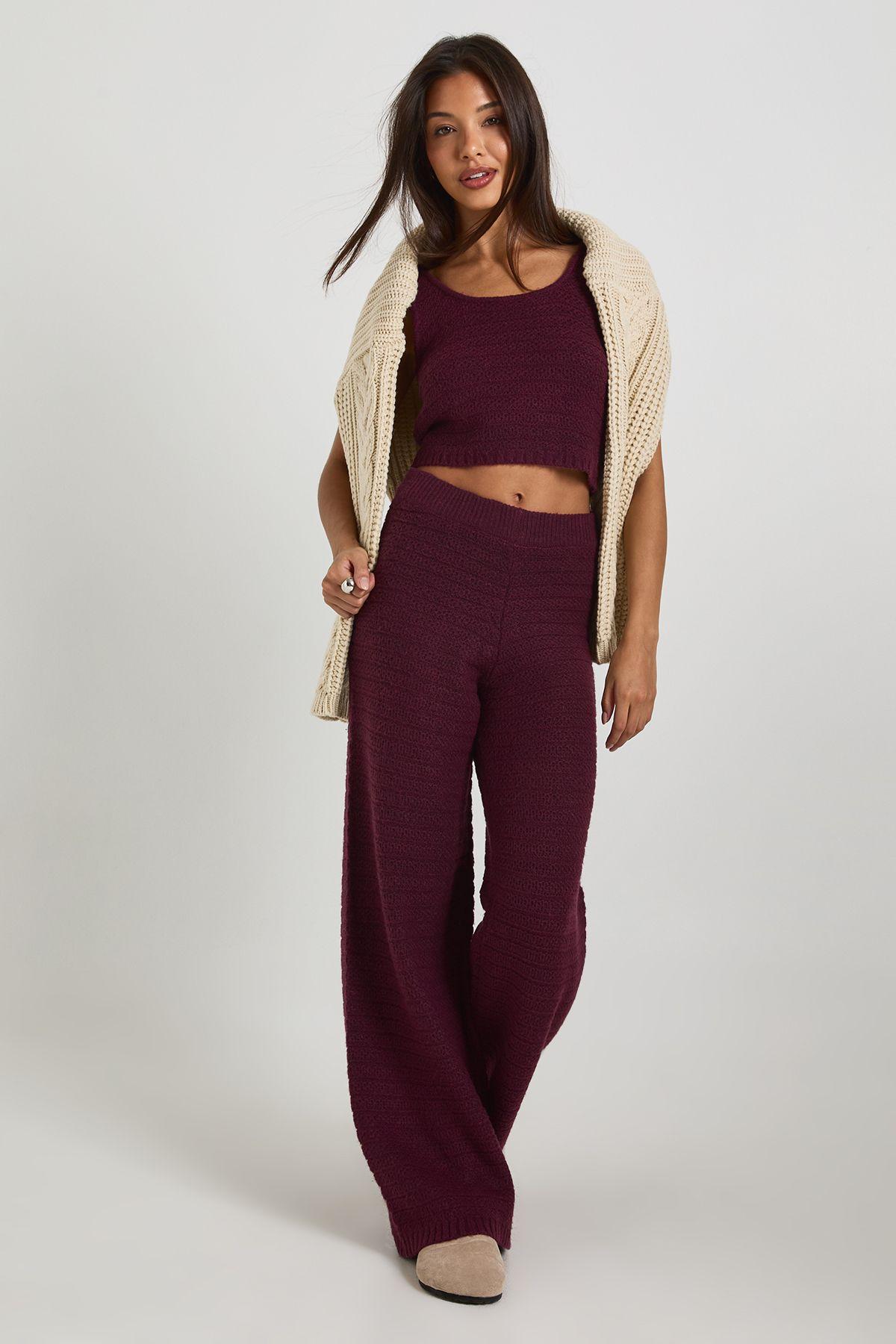 Textured Knit Wide Leg Knitted Trouser by BOOHOO Textured Knit Wide Leg Knitted Trouser by BOOHOO