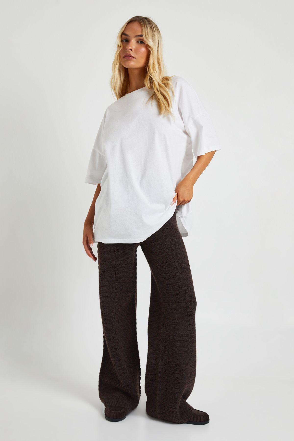 Textured Knit Wide Leg Knitted Trouser by BOOHOO
