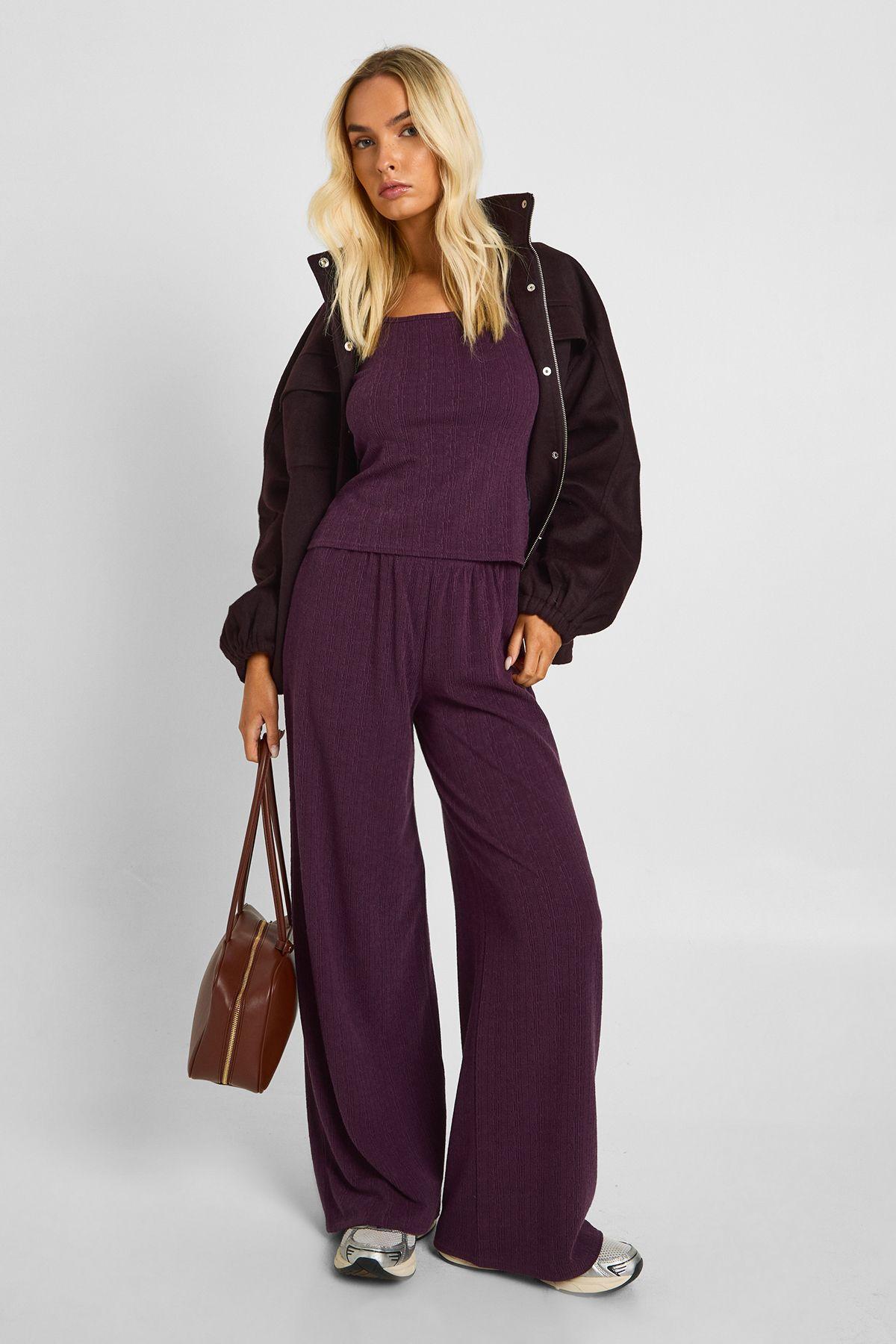 Textured Rib Scoop Neck Top and Wide Leg Trouser Co-ord by BOOHOO Textured Rib Scoop Neck Top and Wide Leg Trouser Co-ord by BOOHOO