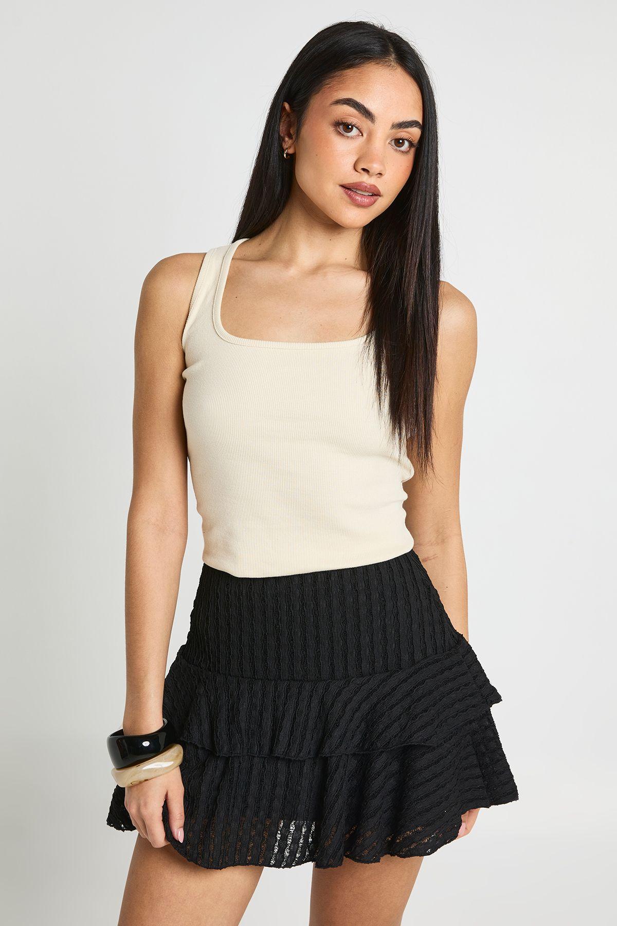 Textured Ruffle Mini Skirt by BOOHOO
