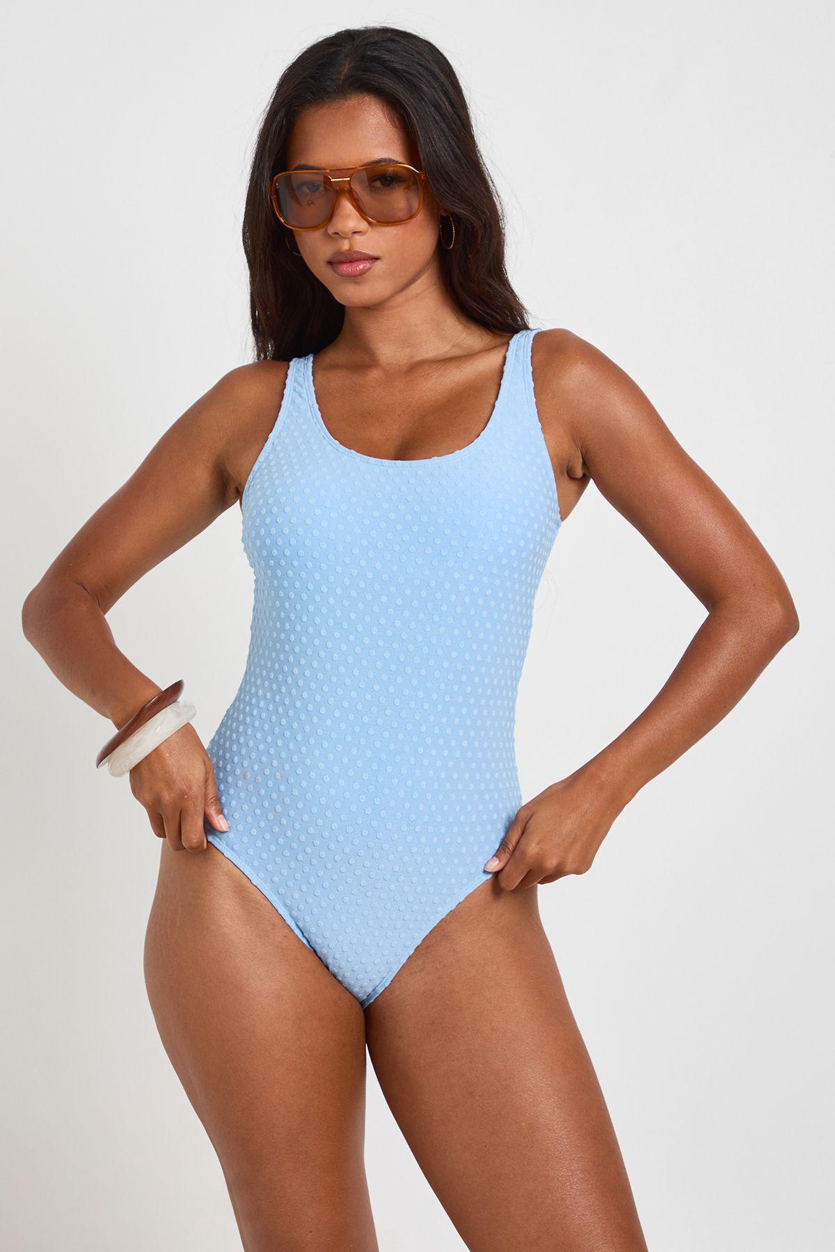 Textured Scoop Neck Swimsuit by BOOHOO