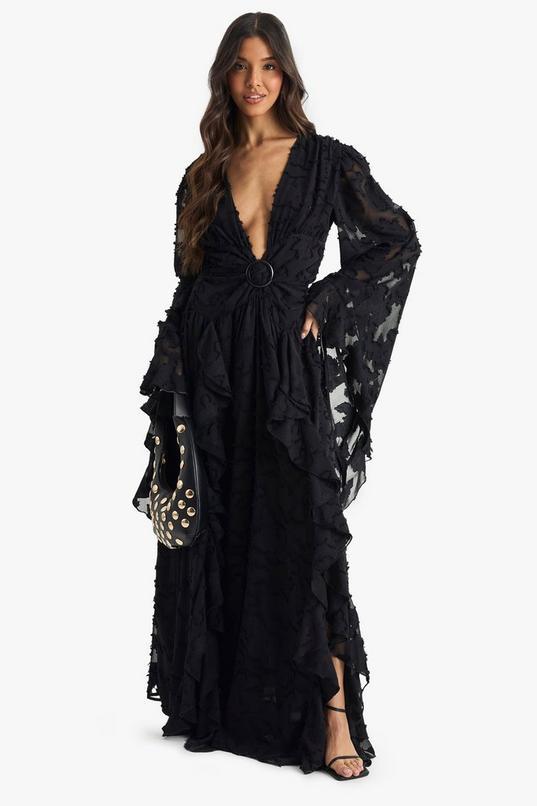 Textured Split Cut Out Maxi Dress by BOOHOO