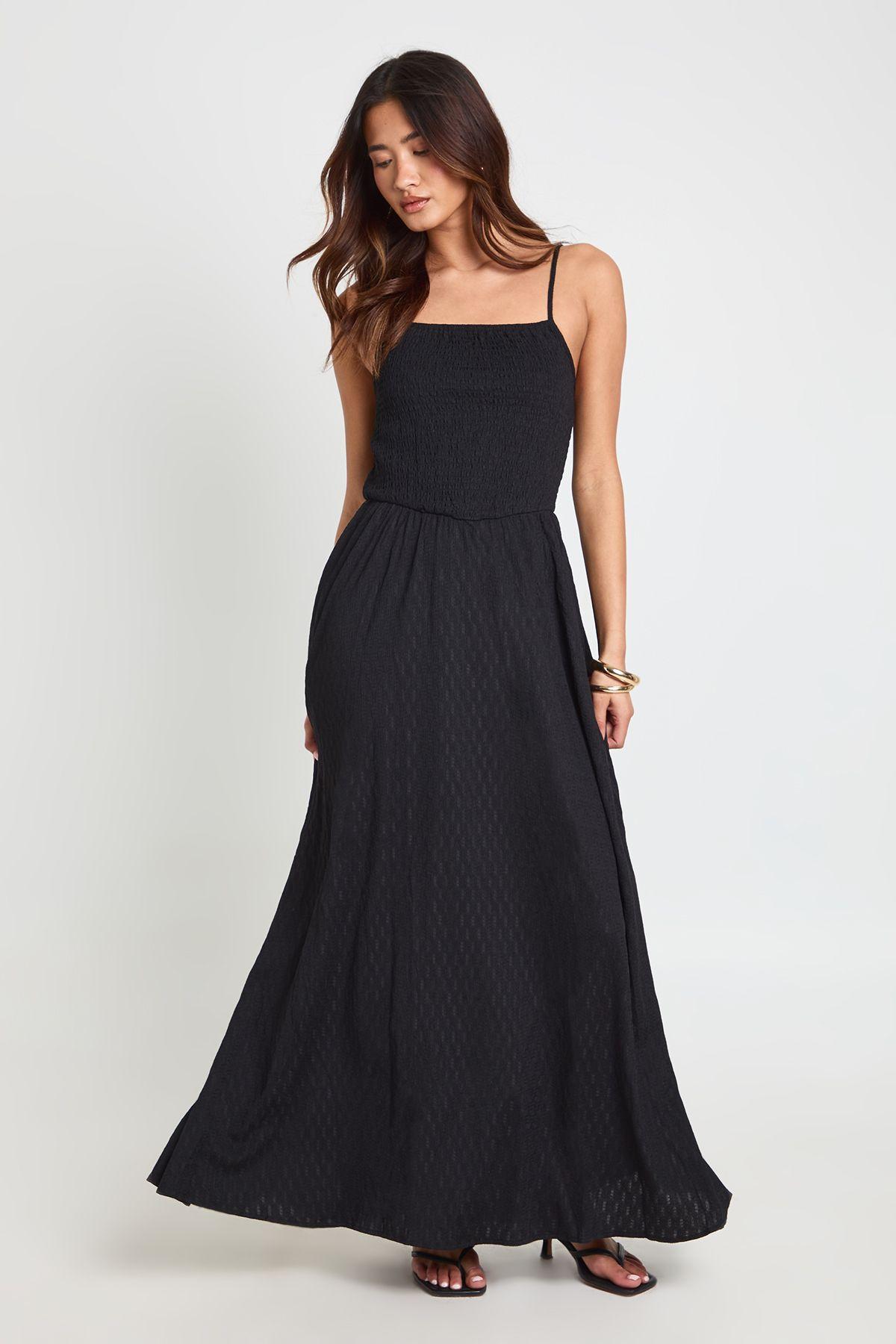Textured Square Neck Shirred Bodice Maxi Dress by BOOHOO