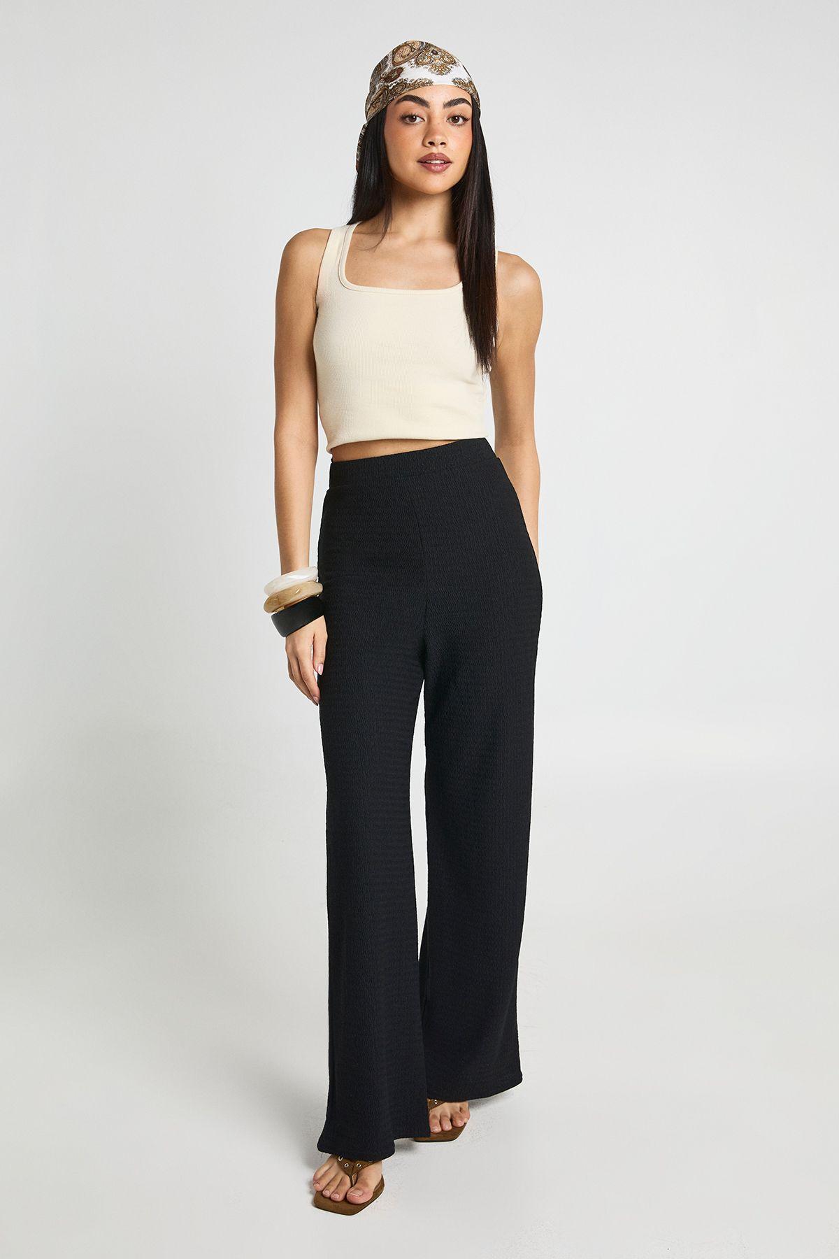 Textured Straight Leg Trousers by BOOHOO