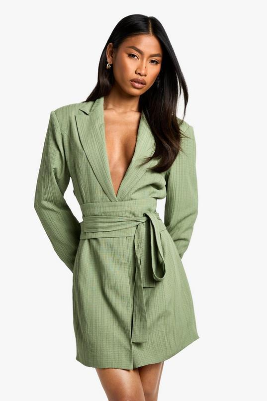 Textured Tailored Belt Detail Blazer dress by BOOHOO