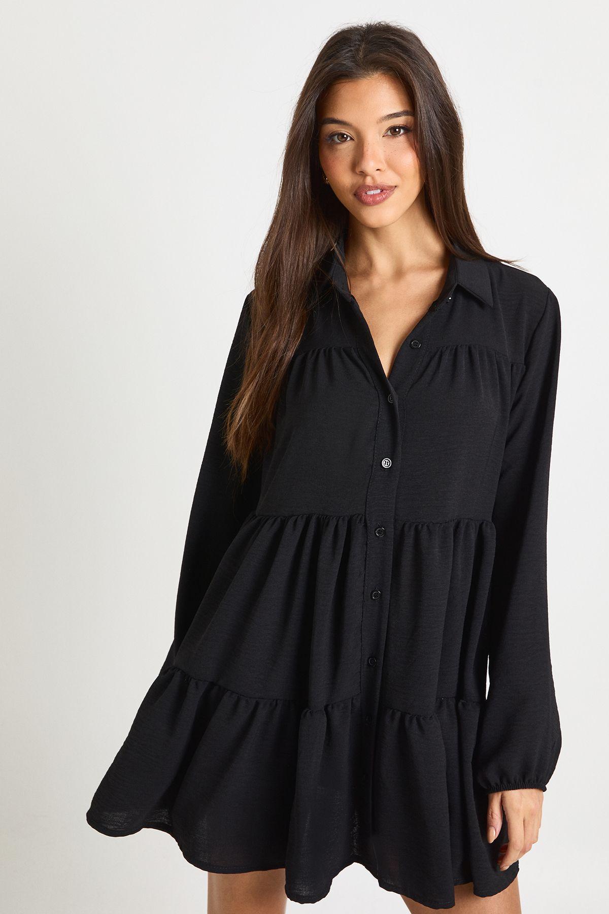 Textured Tiered Smock Dress by BOOHOO