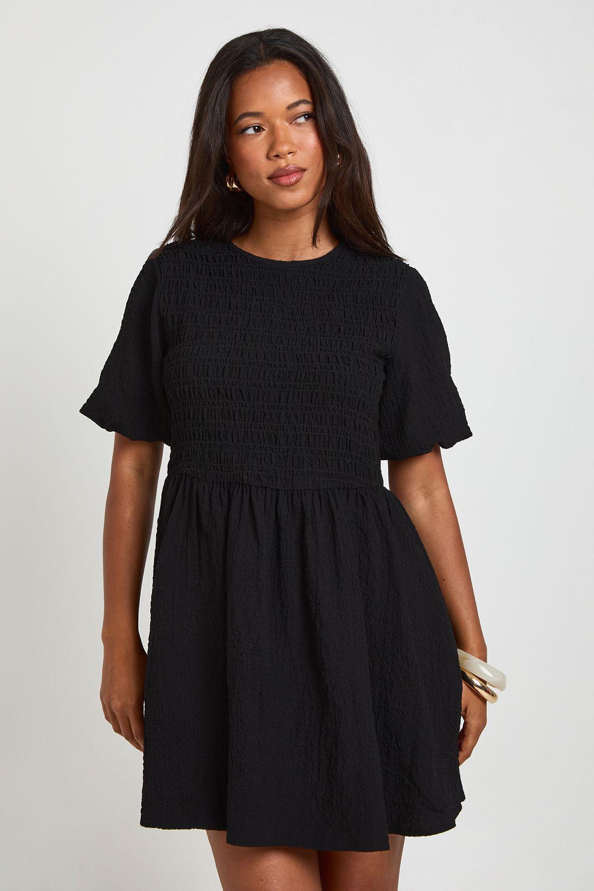 Textured Volume Sleeve Mini Dress by BOOHOO