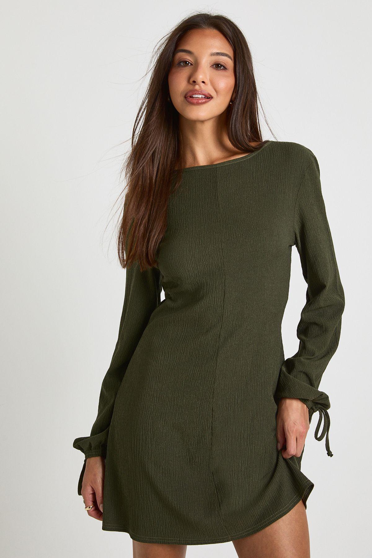 Textured Volume Sleeve Shift Dress by BOOHOO