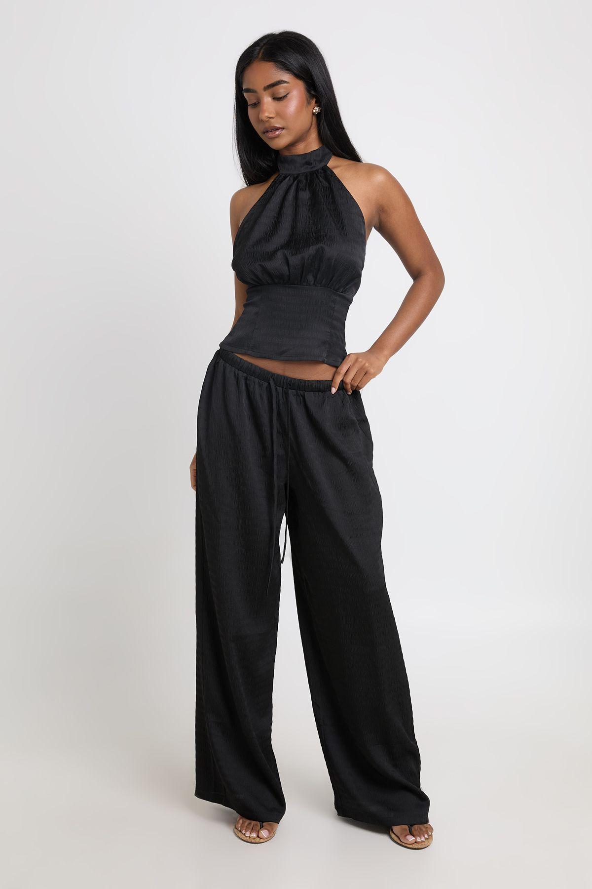 Textured Woven High Neck Top and Wide Leg Trouser Set by BOOHOO