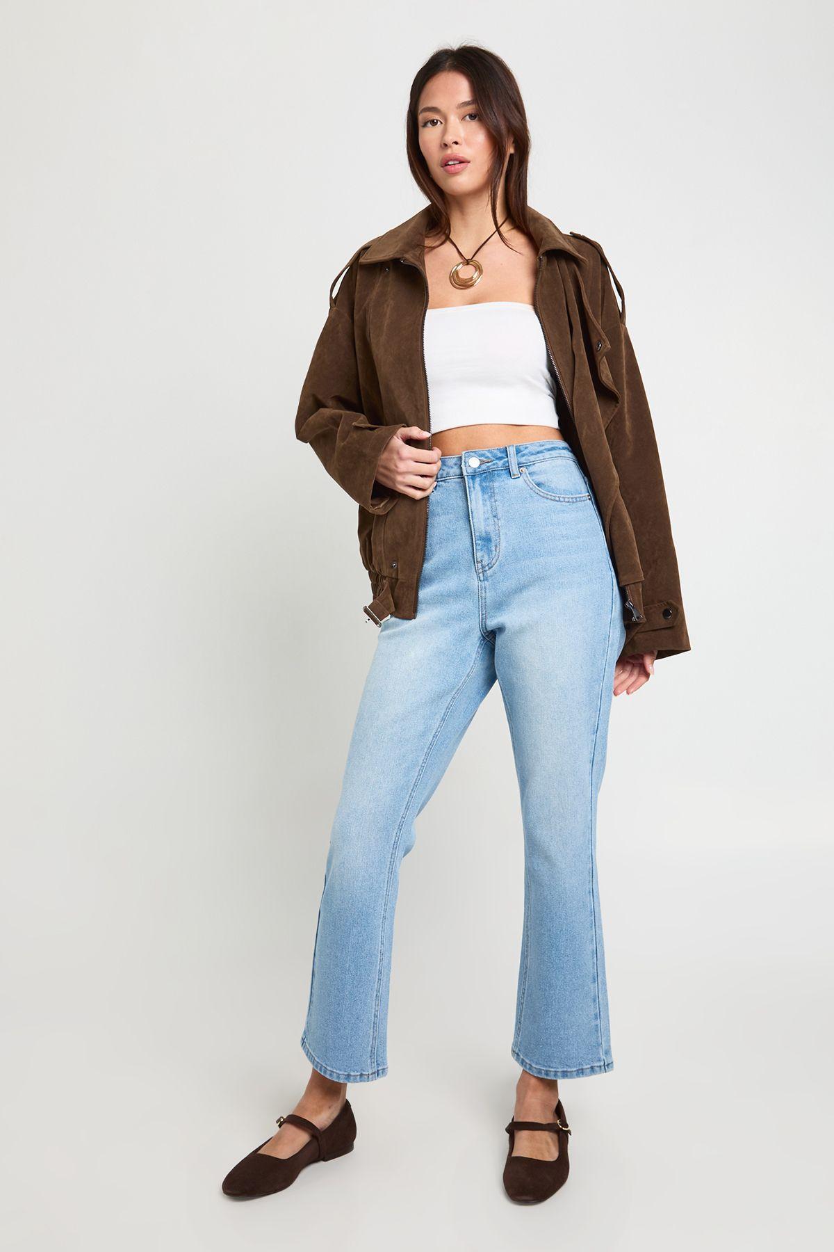 The High Waist Cropped Flare Jean by BOOHOO