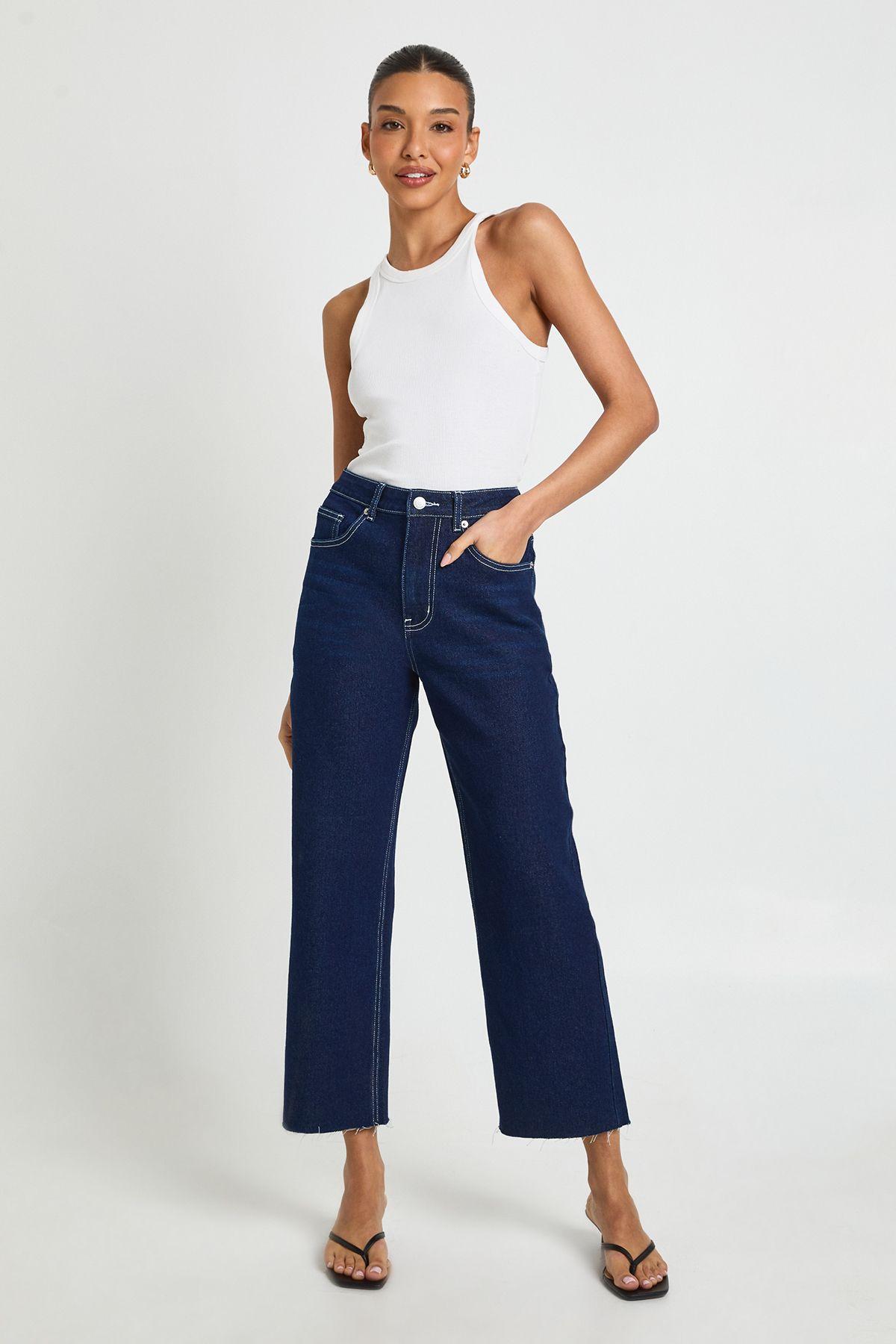 The High Waist Cropped Straight Leg Jean by BOOHOO