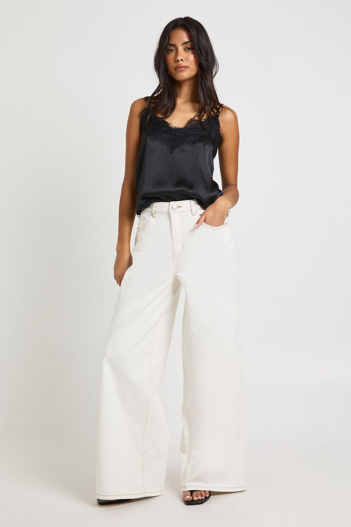 The Mid Waist Wide Leg Jean by BOOHOO