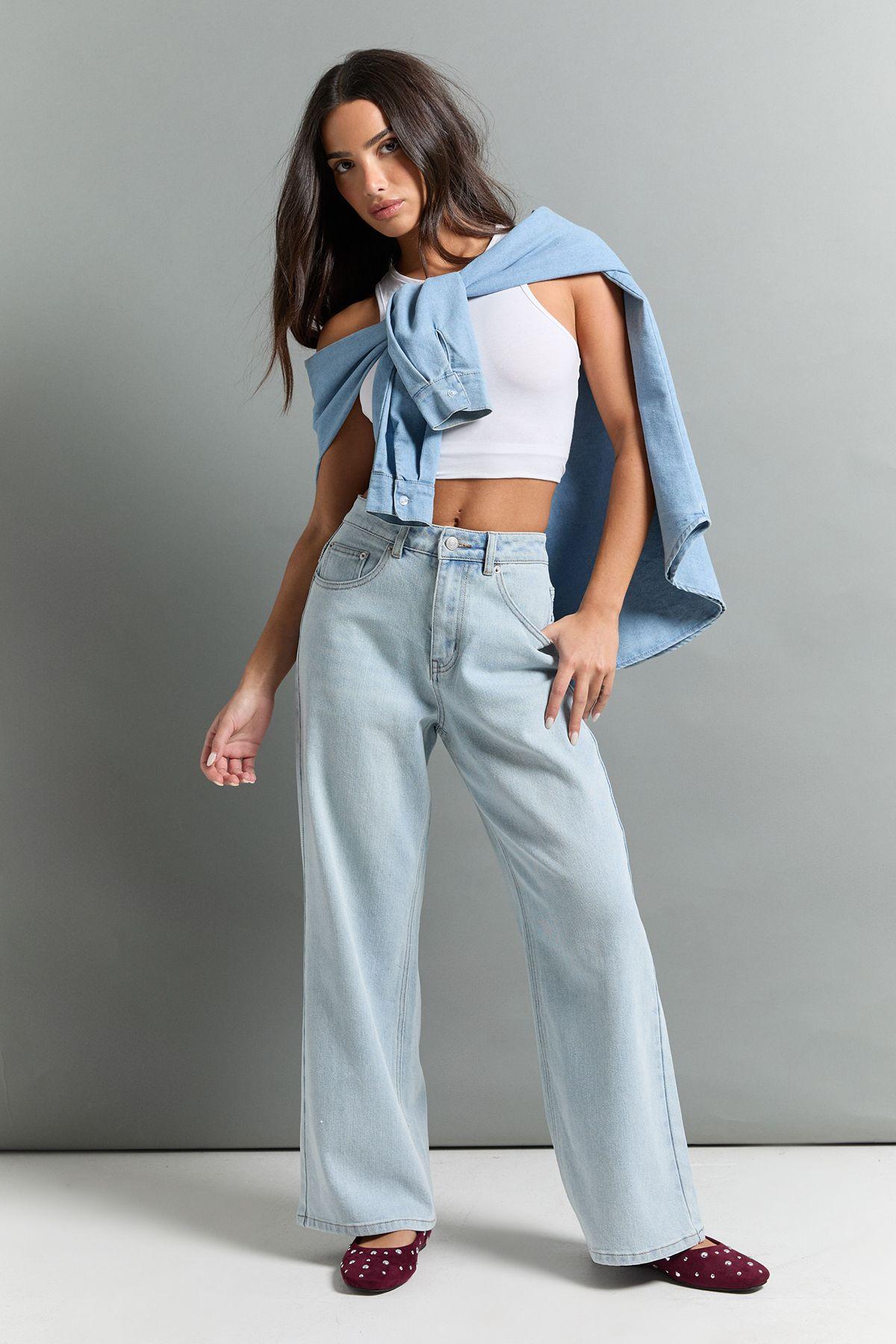 The Petite High Waist Straight Leg Jean by BOOHOO