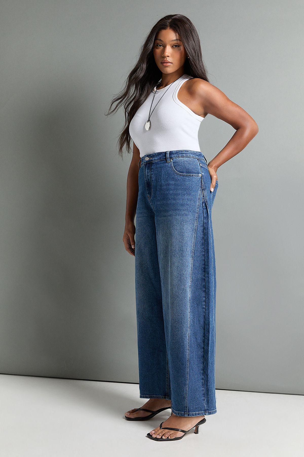 The Plus High Waist Barrel Jean by BOOHOO