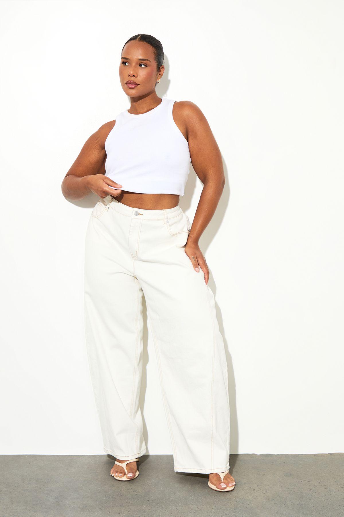 The Plus Mid Waist Barrel Jean by BOOHOO