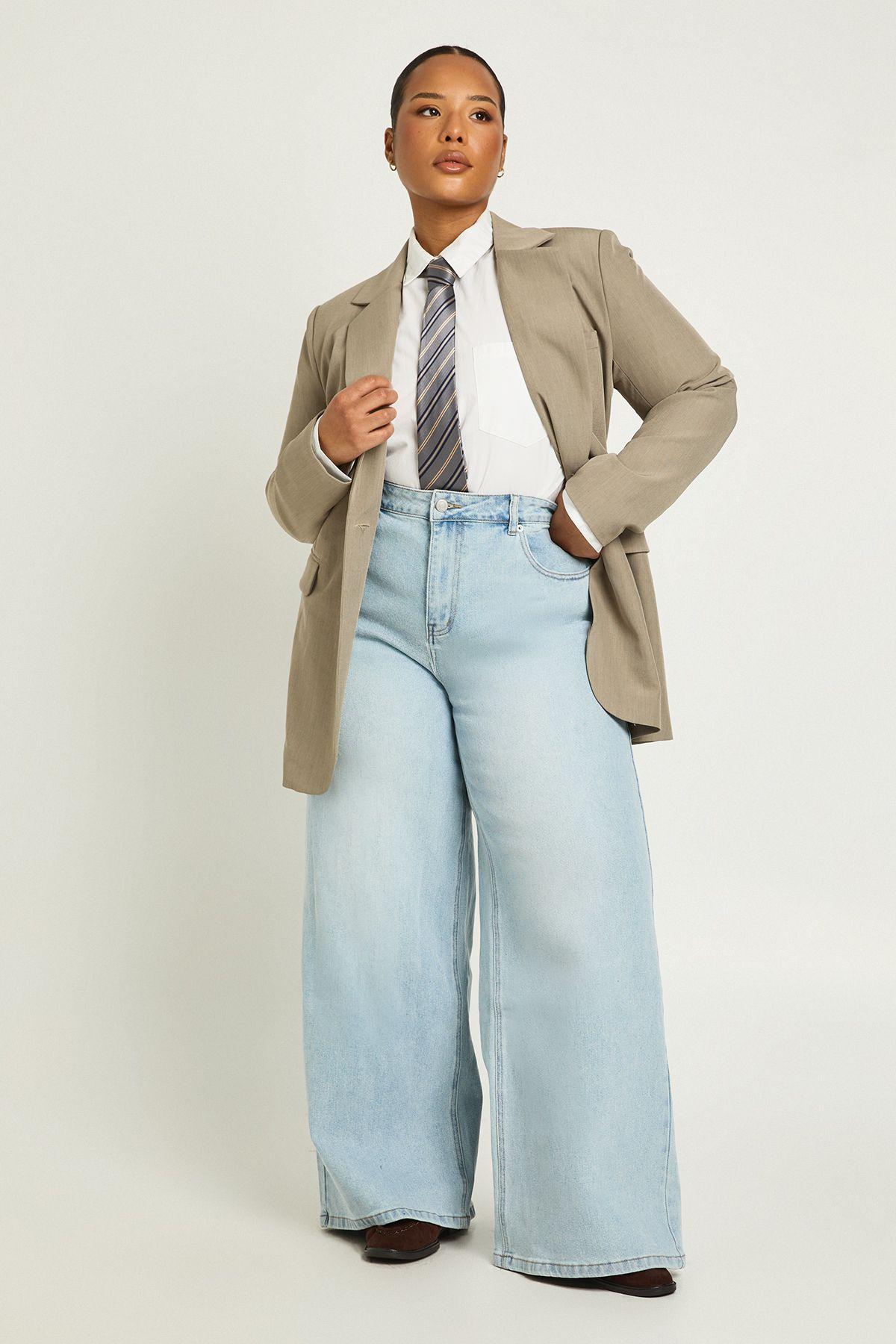The Plus Mid Waist Wide Leg Jean by BOOHOO