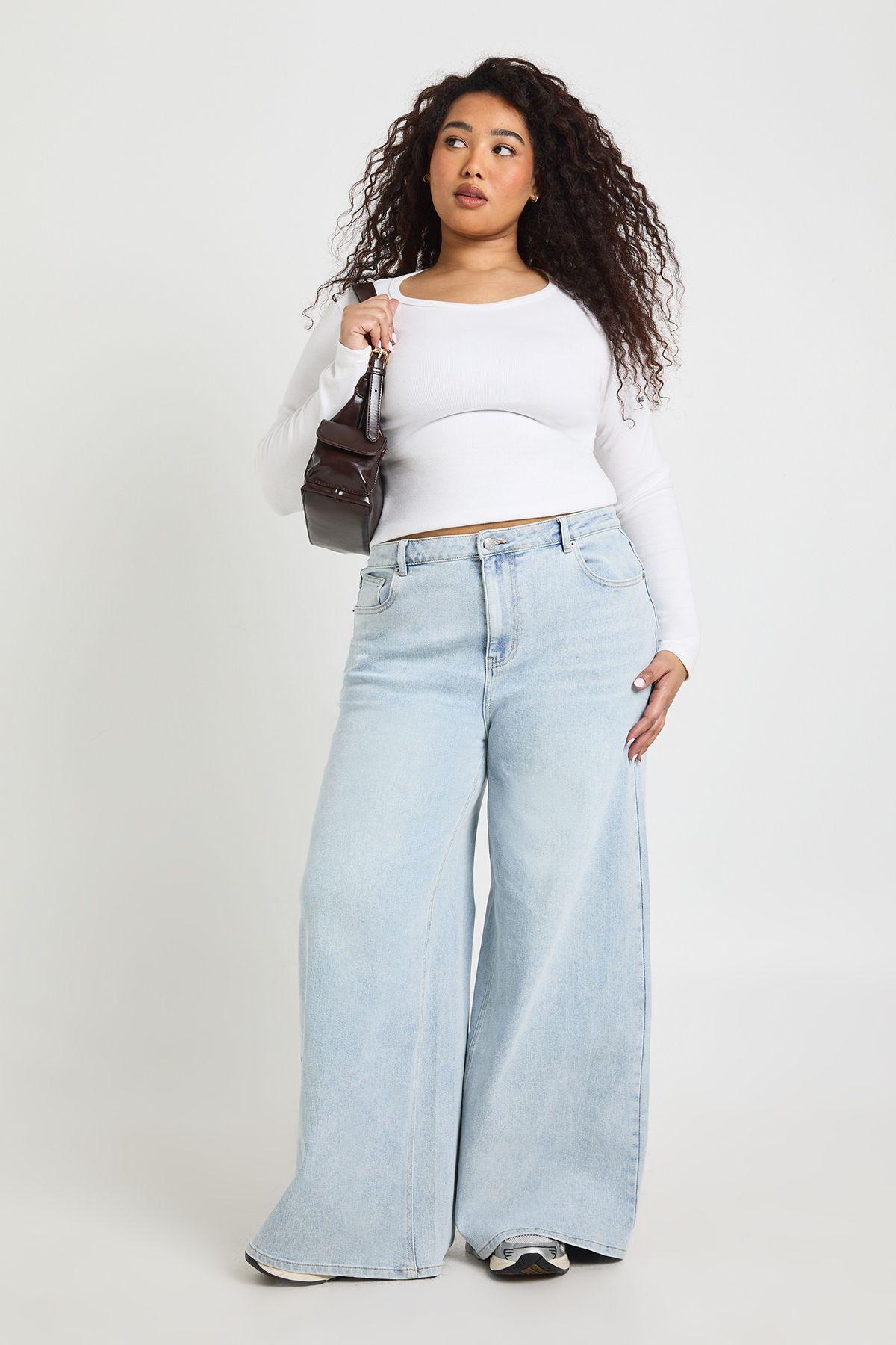 The Plus Mid Waist Wide Leg Jean by BOOHOO