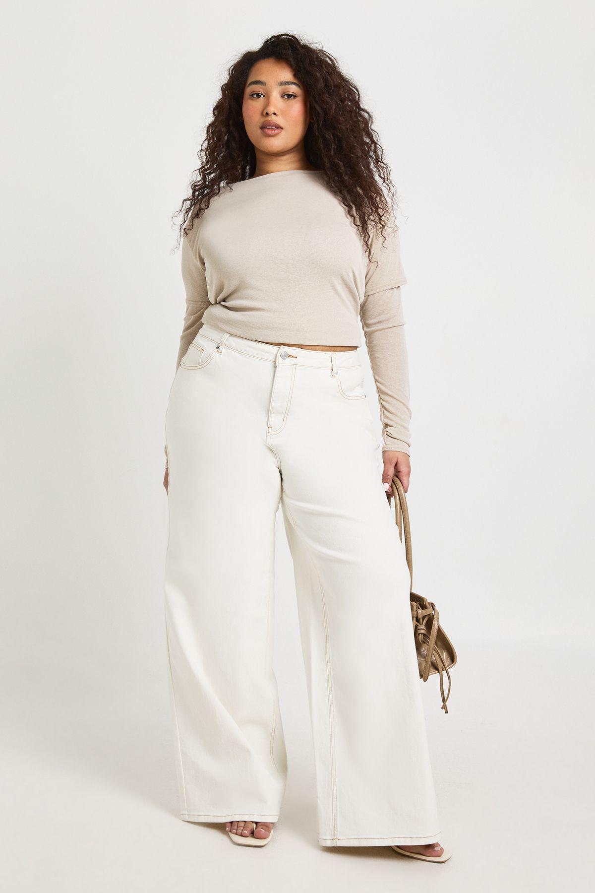 The Plus Mid Waist Wide Leg Jean by BOOHOO