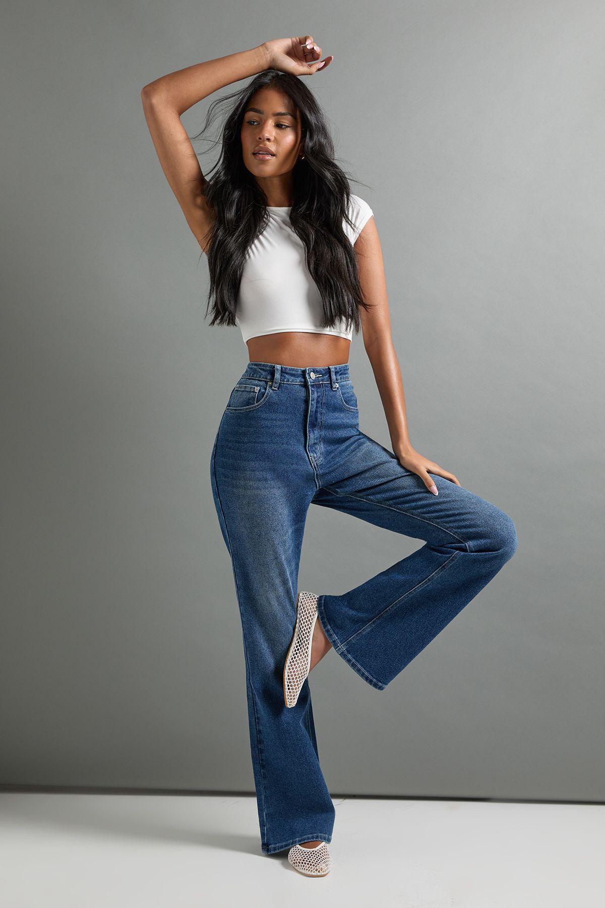 The Tall High Waist Flare Jean by BOOHOO